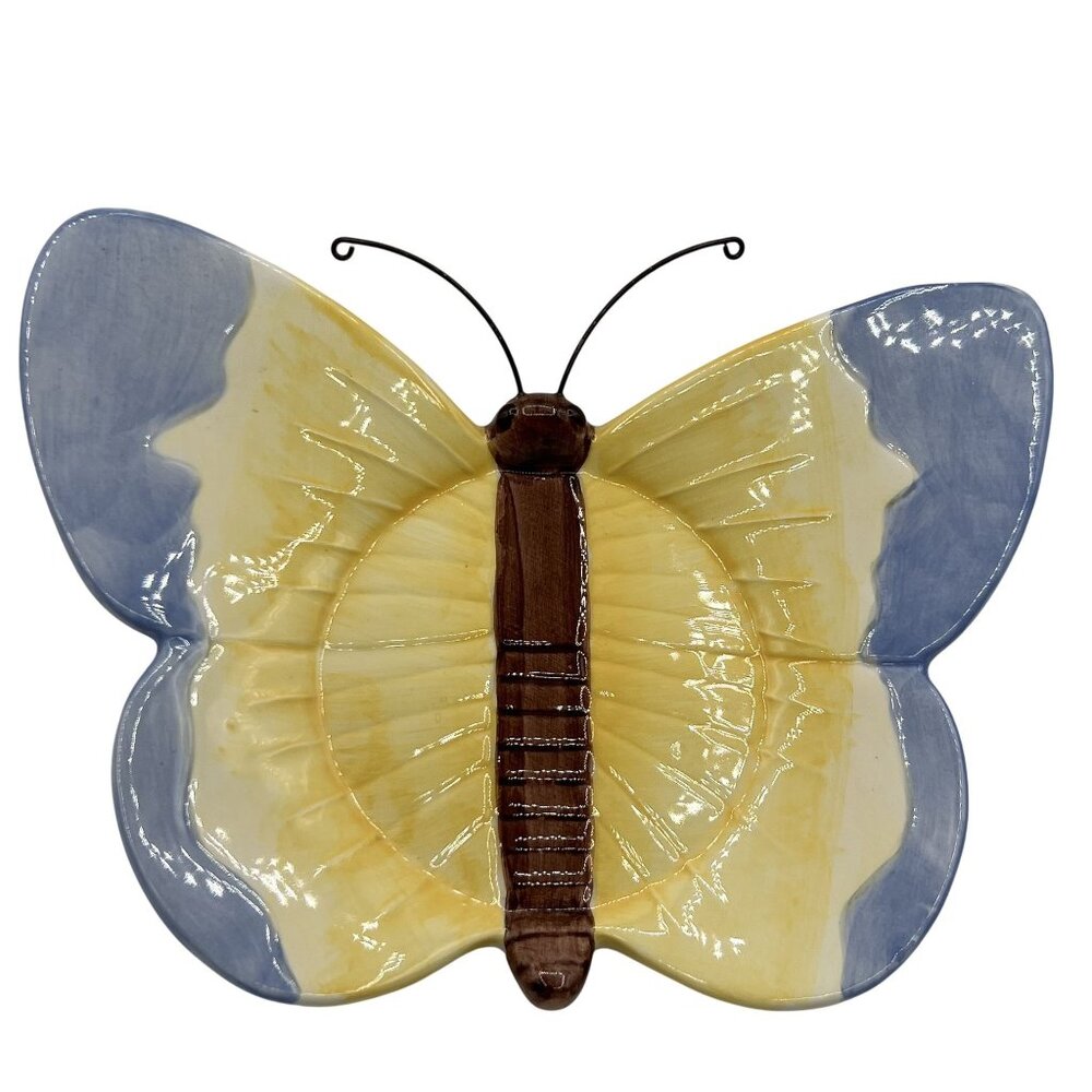 Yankee Candle Butterfly Ceramic Jar Holder 6.5"x5" Serene Blue Yellow Home Decor